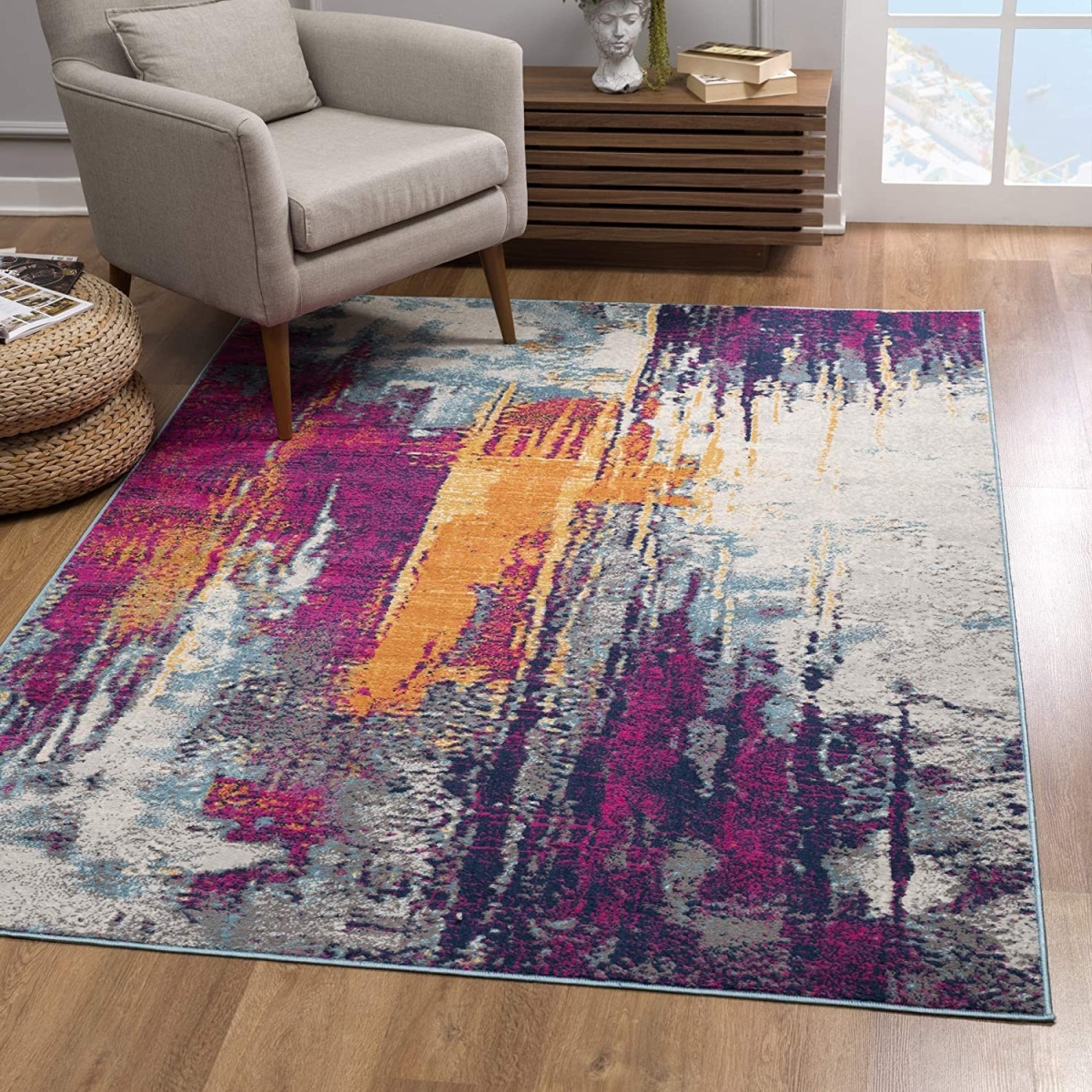 Gray & Magenta Abstract Area Rug - 5 x 8 ft.