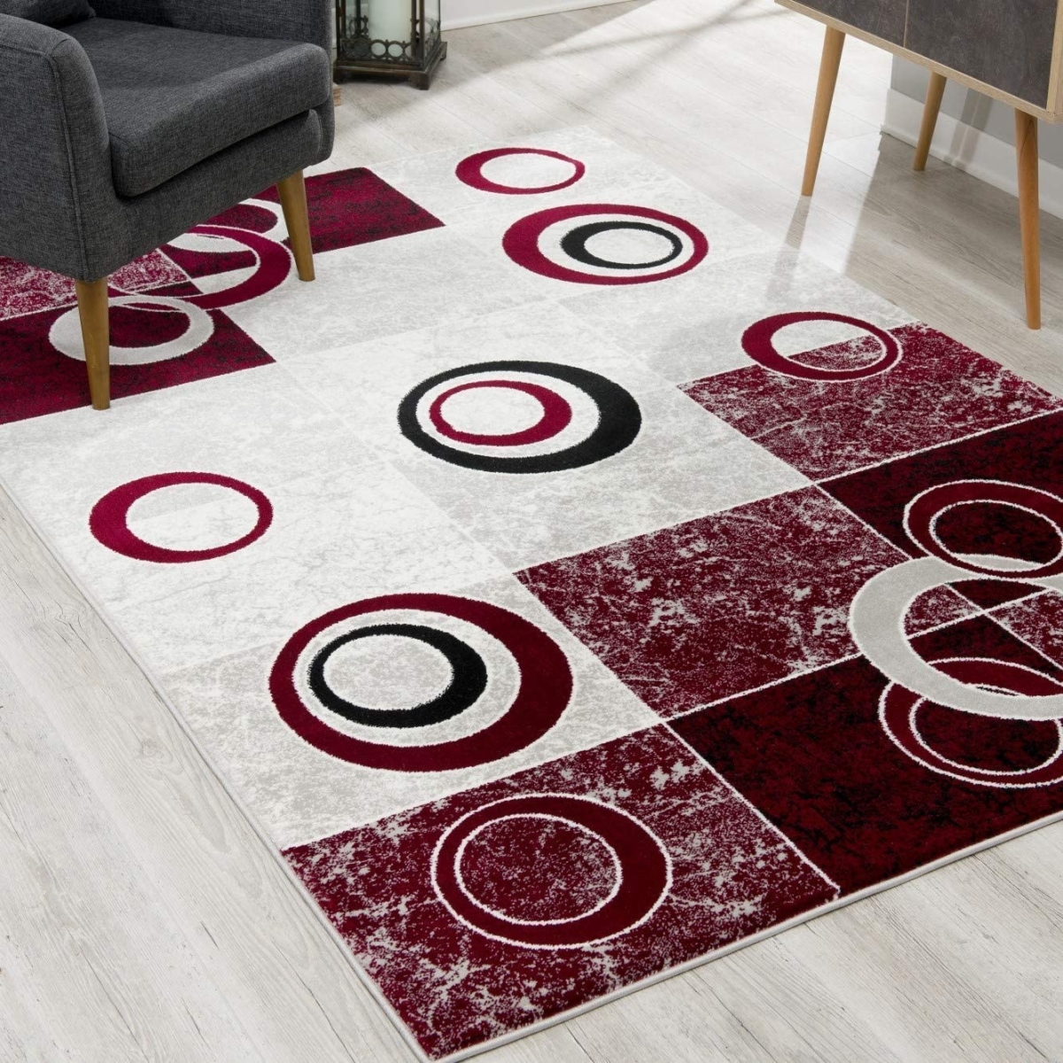8 x 11 ft. Red & White Inverse Circles Area Rug