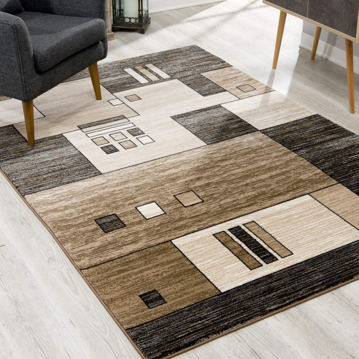 3 x 8 ft. Beige & Brown Geometric Runner Rug