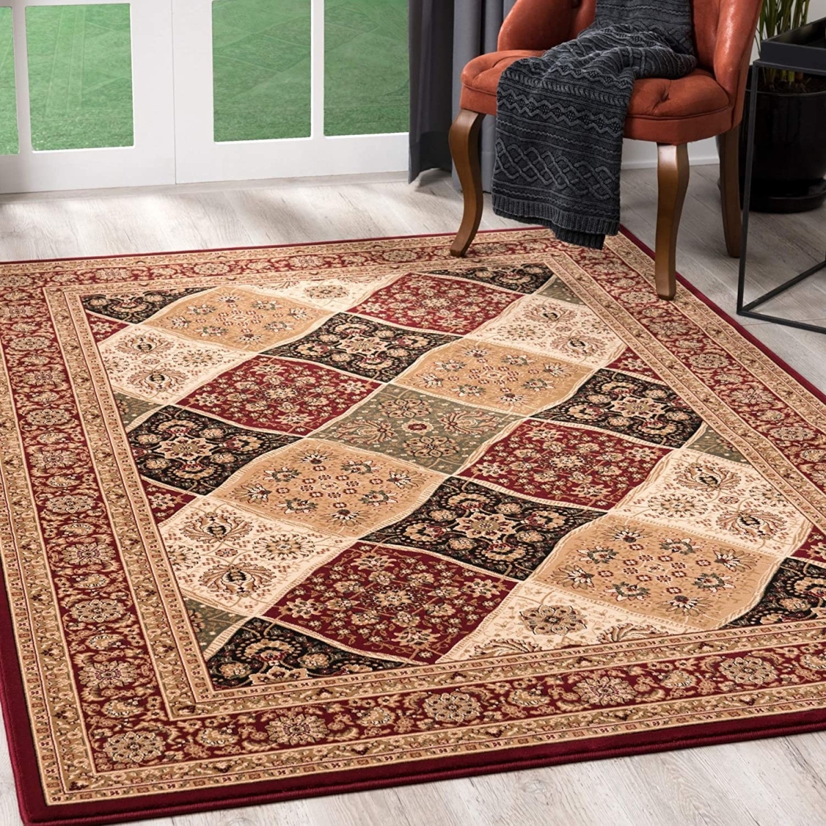 395363 3 x 13 ft. Red Decorative Diamonds Runner Rug