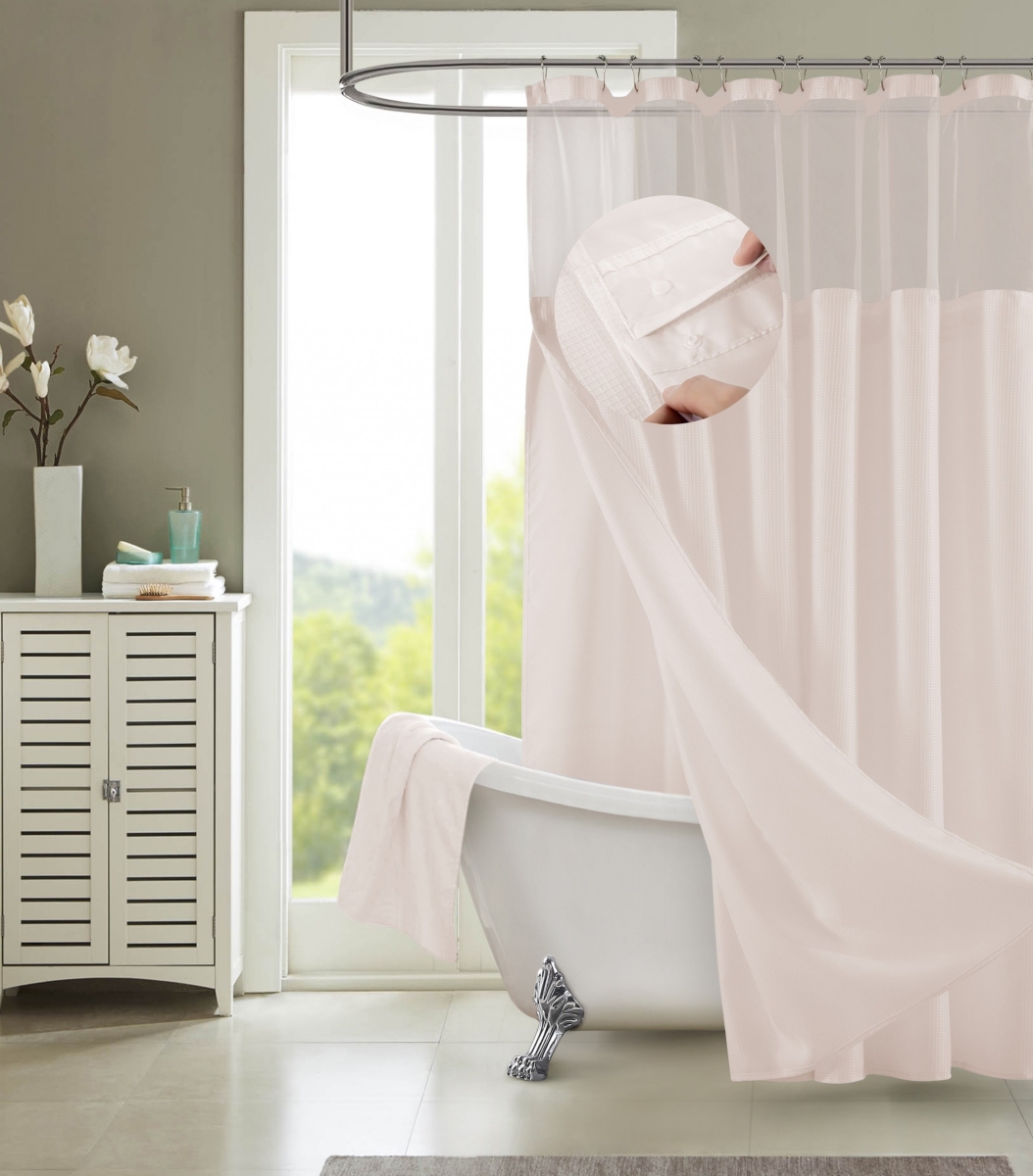 72 x 70 x 1 in. Blush Sheer & Grid Shower Curtain & Liner Set