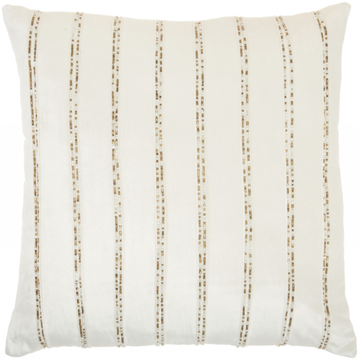 385984 Glam Ivory & Gold Accent Throw Pillow with Beaded Details, Ivory
