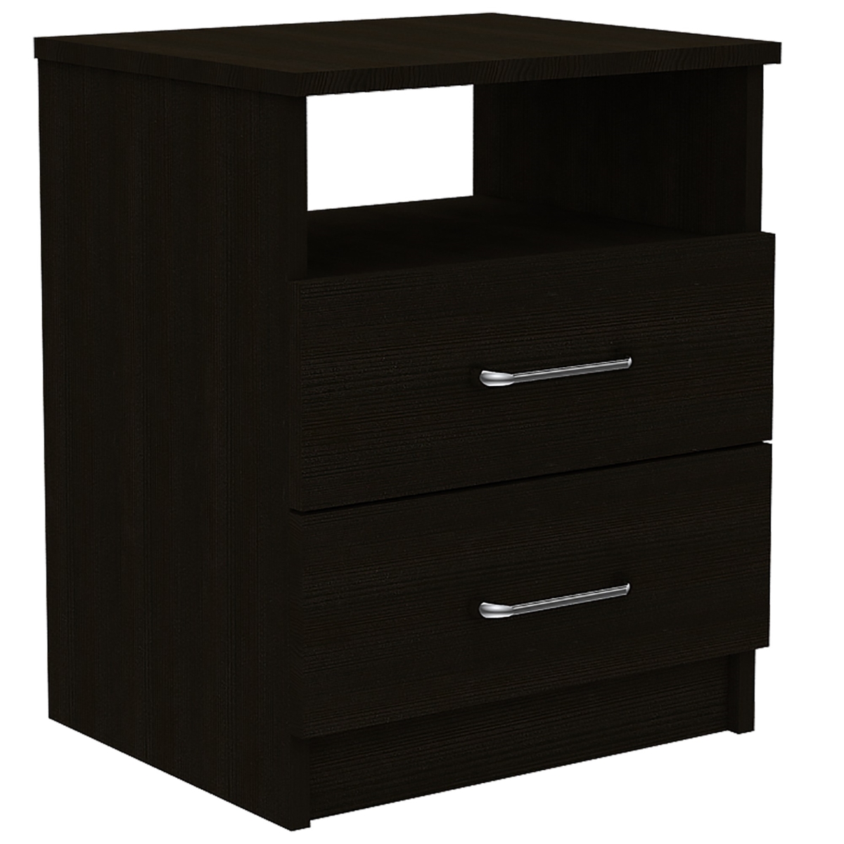 Brown Open Compartment Two Drawer Nightstand, Black