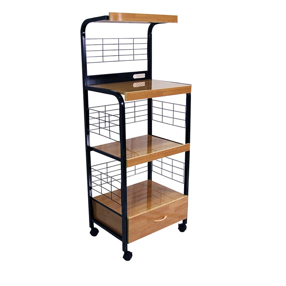 Picture of HomeRoots 469465 Mod Black & Natural Microwave Kitchen Cart