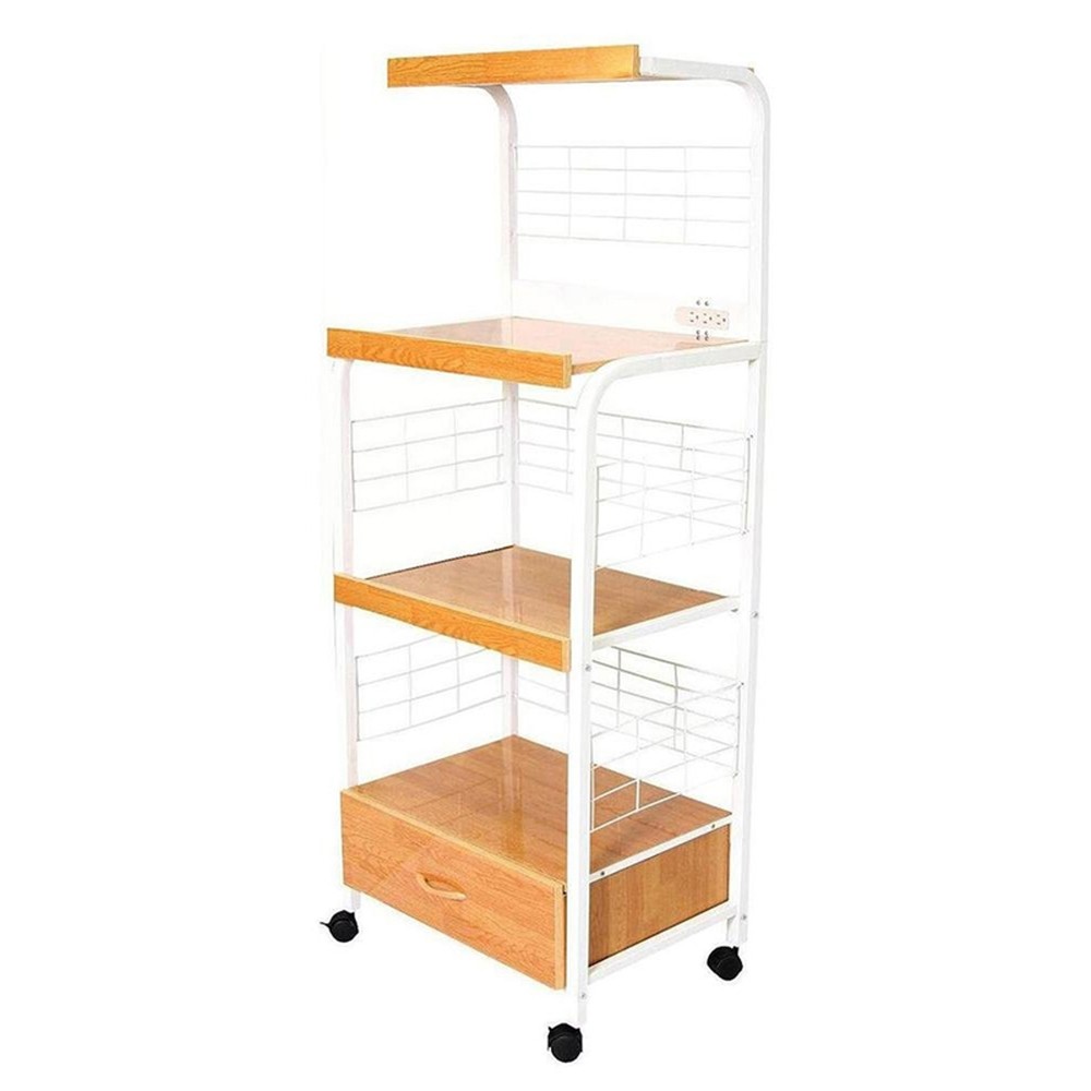 Picture of HomeRoots 469466 Mod White & Natural Microwave Kitchen Cart
