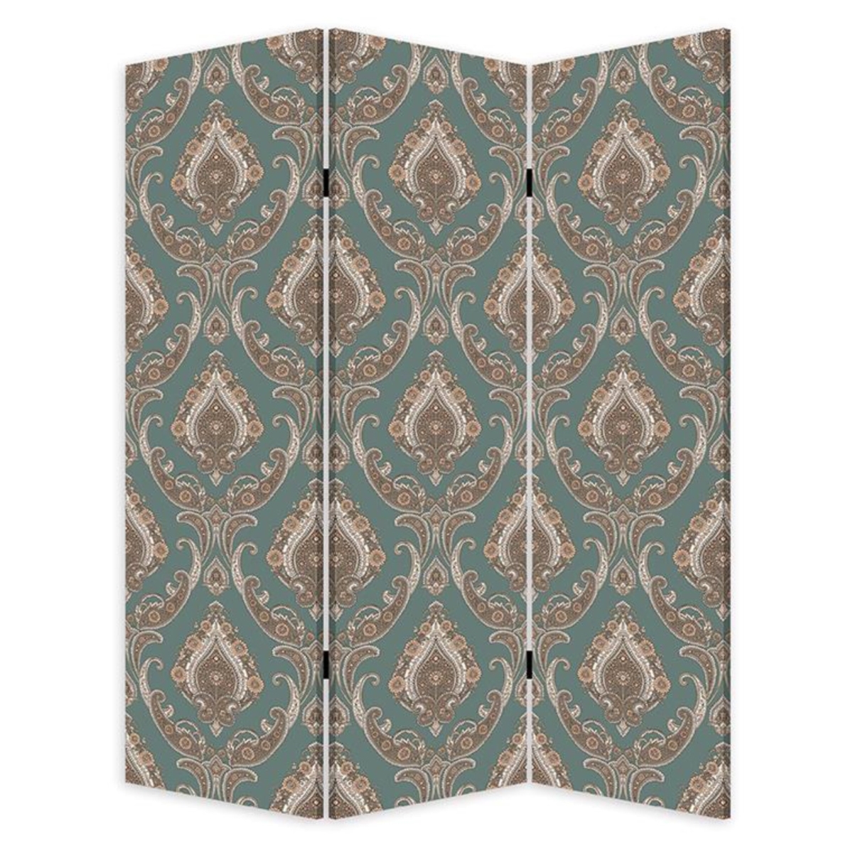 415079 Vintage Green Baroque Three Panel Room Divider Screen, Multi Color