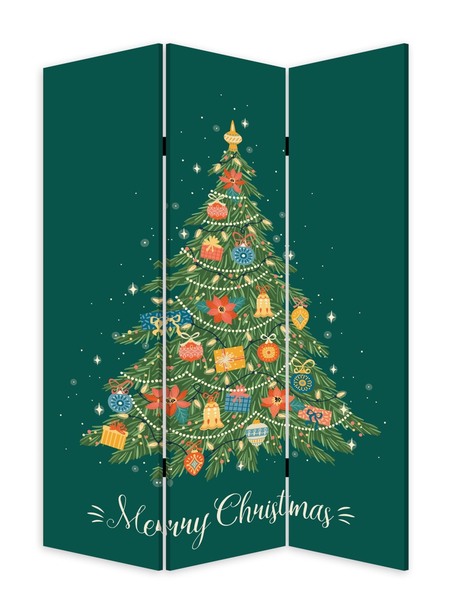 Festive Merry Christmas Three Panel Room Divider Screen, Multi Color