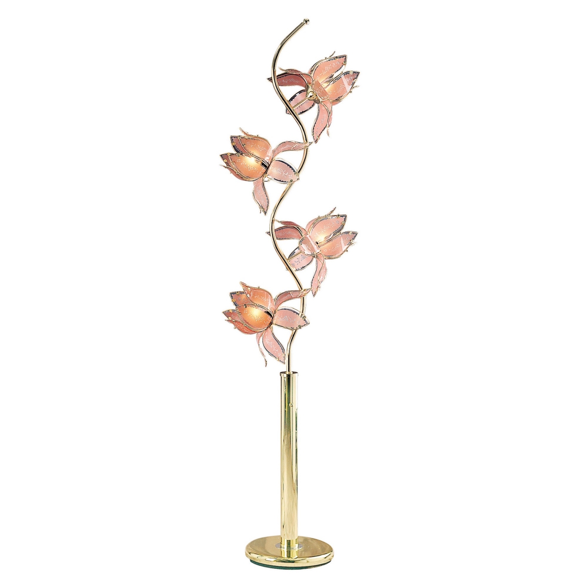 Contemporary Glass Floral Table Lamp, Gold & Pink