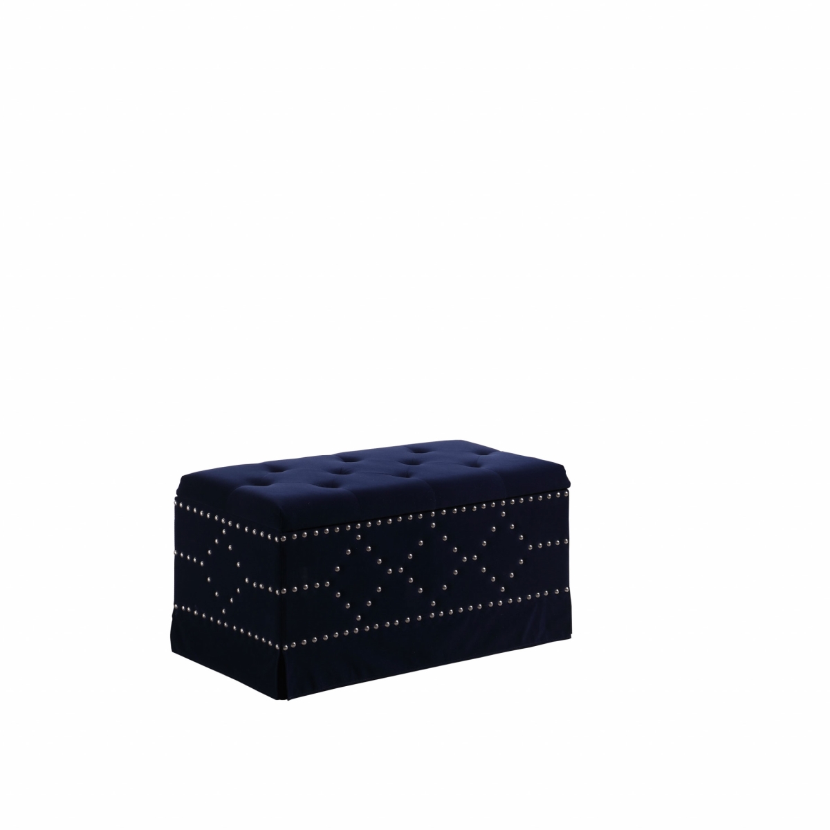 Picture of HomeRoots 469308 Deep Blue Velvet Nailhead Storage Bench with Ottomans