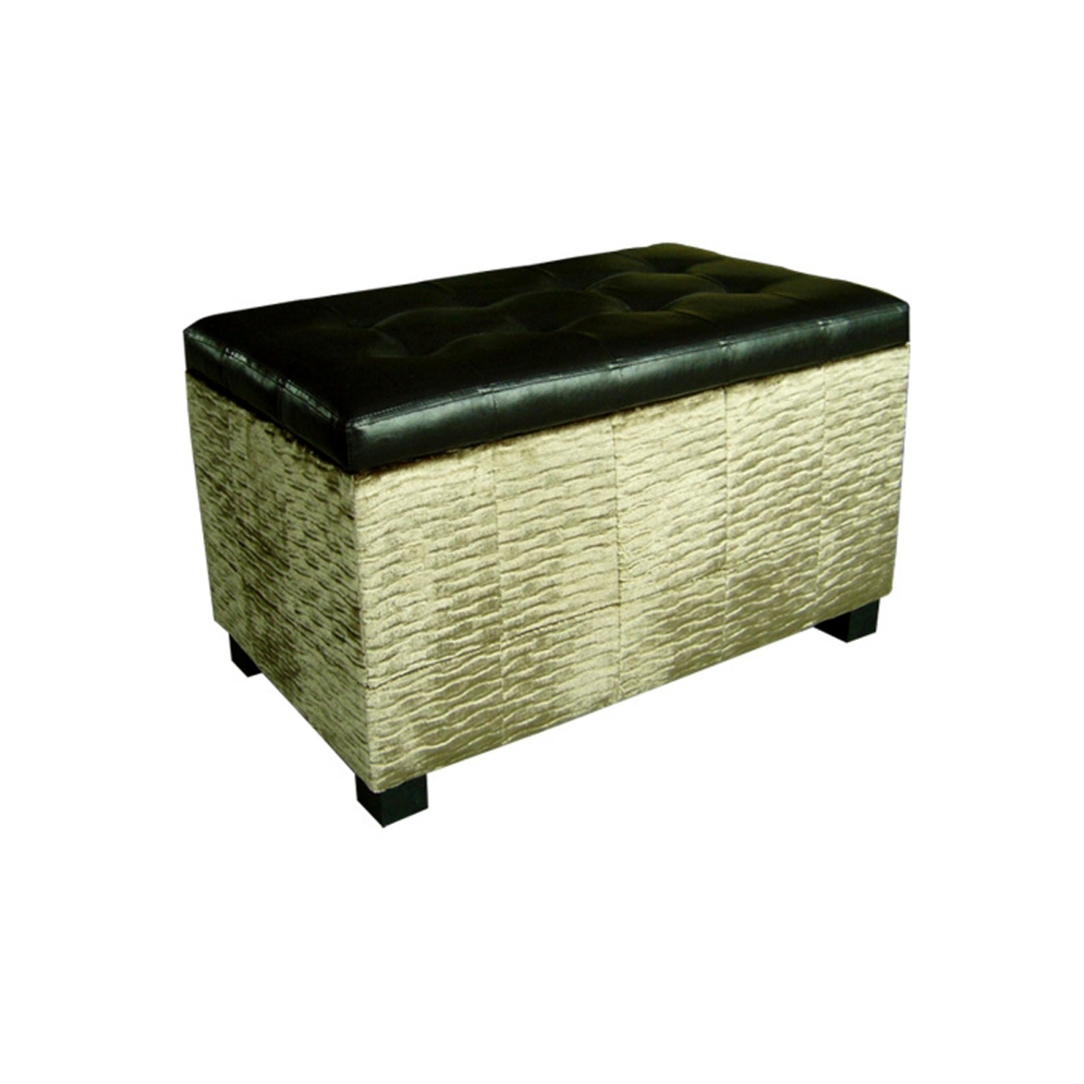 Picture of HomeRoots 469315 Wavy Beige Velvet & Black Faux Leather Storage Bench