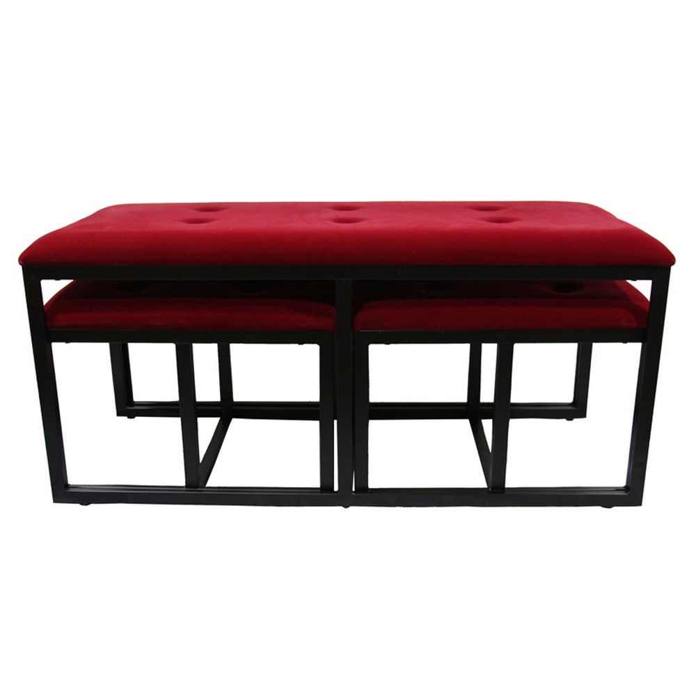 Picture of HomeRoots 469319 Modern Black & Red Metal Bench Set - 3 Piece