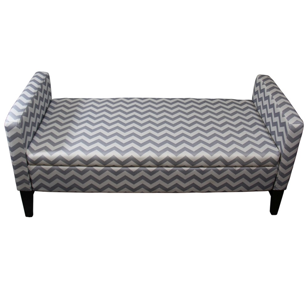 Picture of HomeRoots 469323 Modern Gray & White Chevron Print Storage Bench&#44; Neutral & Gray