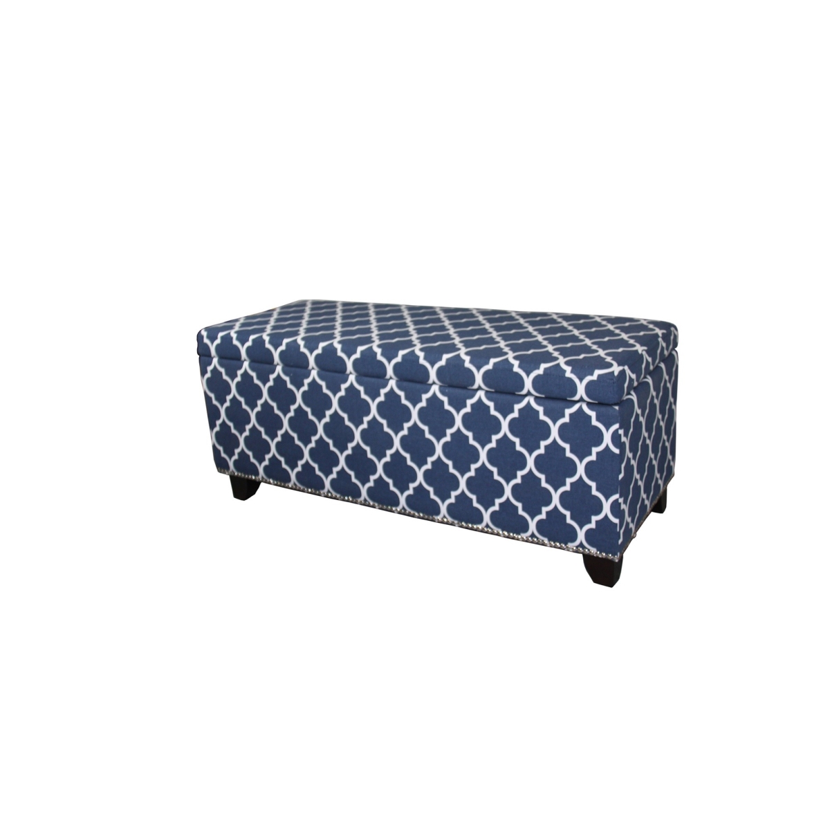 Picture of HomeRoots 469343 Blue & White Quatrefoil Storage Bench