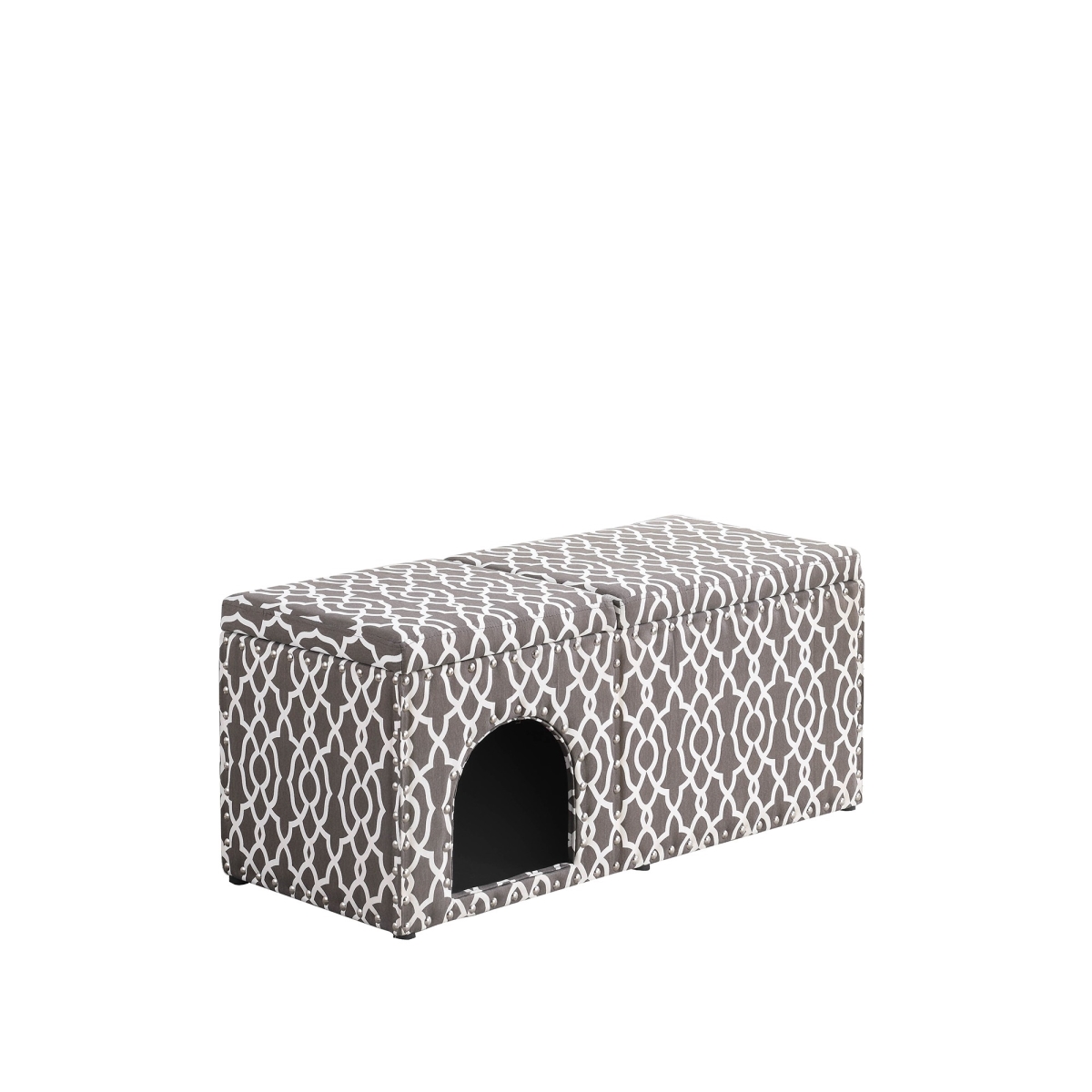 Picture of HomeRoots 469368 Gray & Brown Lattice Storage Bench with Pet Bed&#44; Smoky Gray