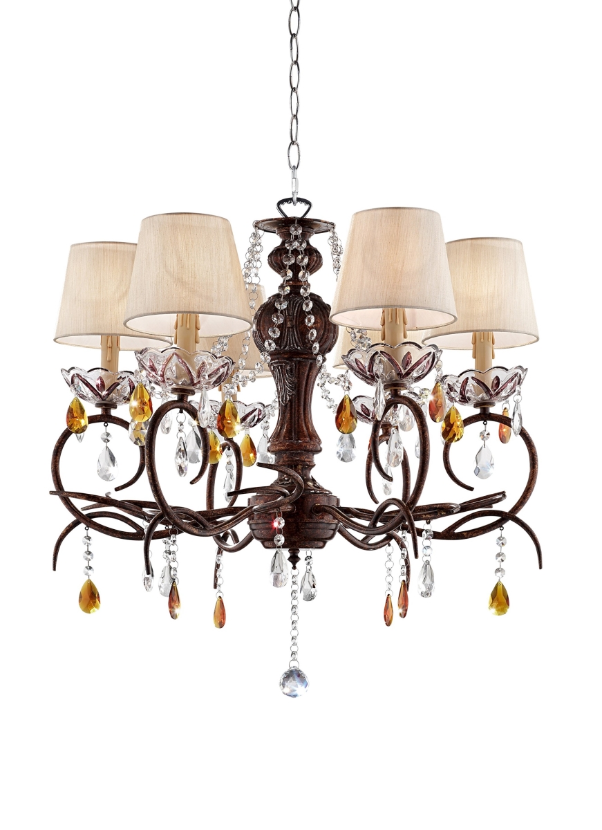 Picture of HomeRoots 468867 Burnished Bronze Hanging Ceiling Lamp with Clear & Amber Crystals&#44; Multi Color
