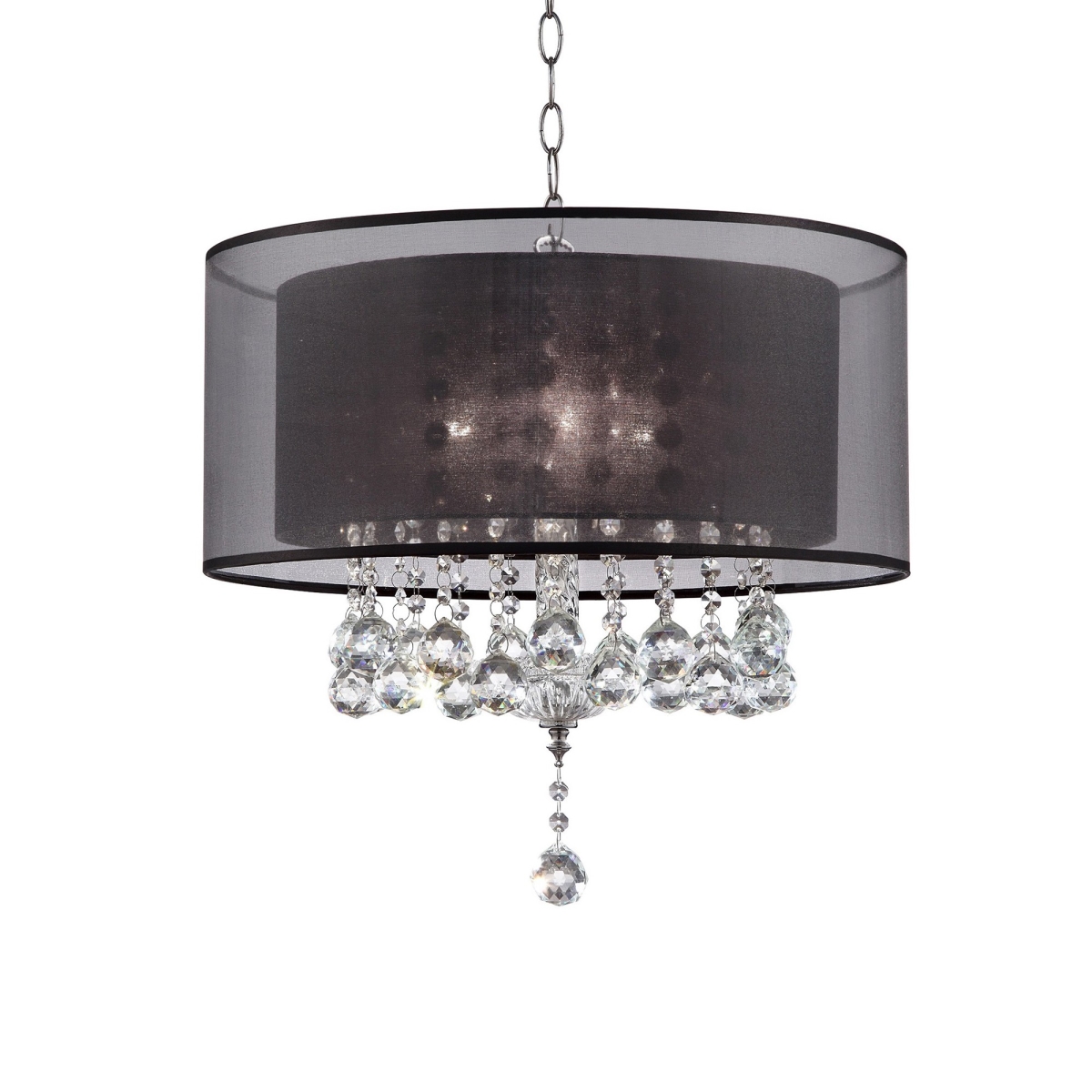 Picture of HomeRoots 468876 Contempo Silver Ceiling Lamp with Black Shade & Crystal Accents