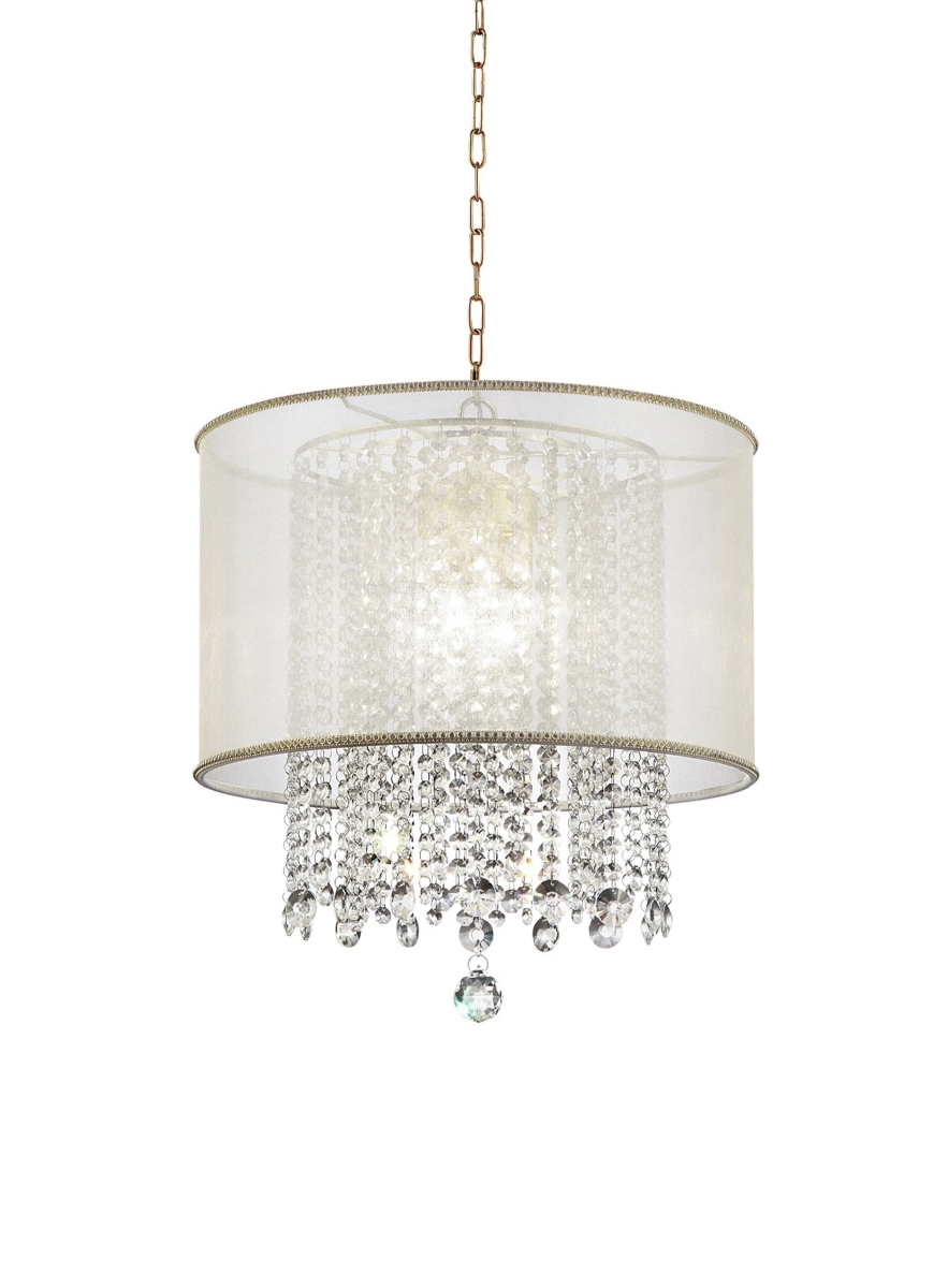 Picture of HomeRoots 468878 Primo Gold Finish Ceiling Lamp with Crystal Accents & White Shade
