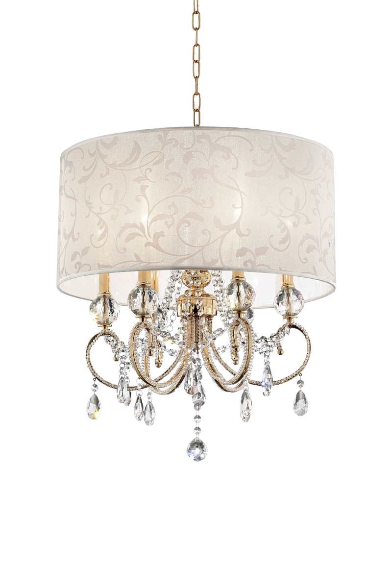 Picture of HomeRoots 468879 Stunning Brass Gold Finish Ceiling Lamp with Crystal Accents, White