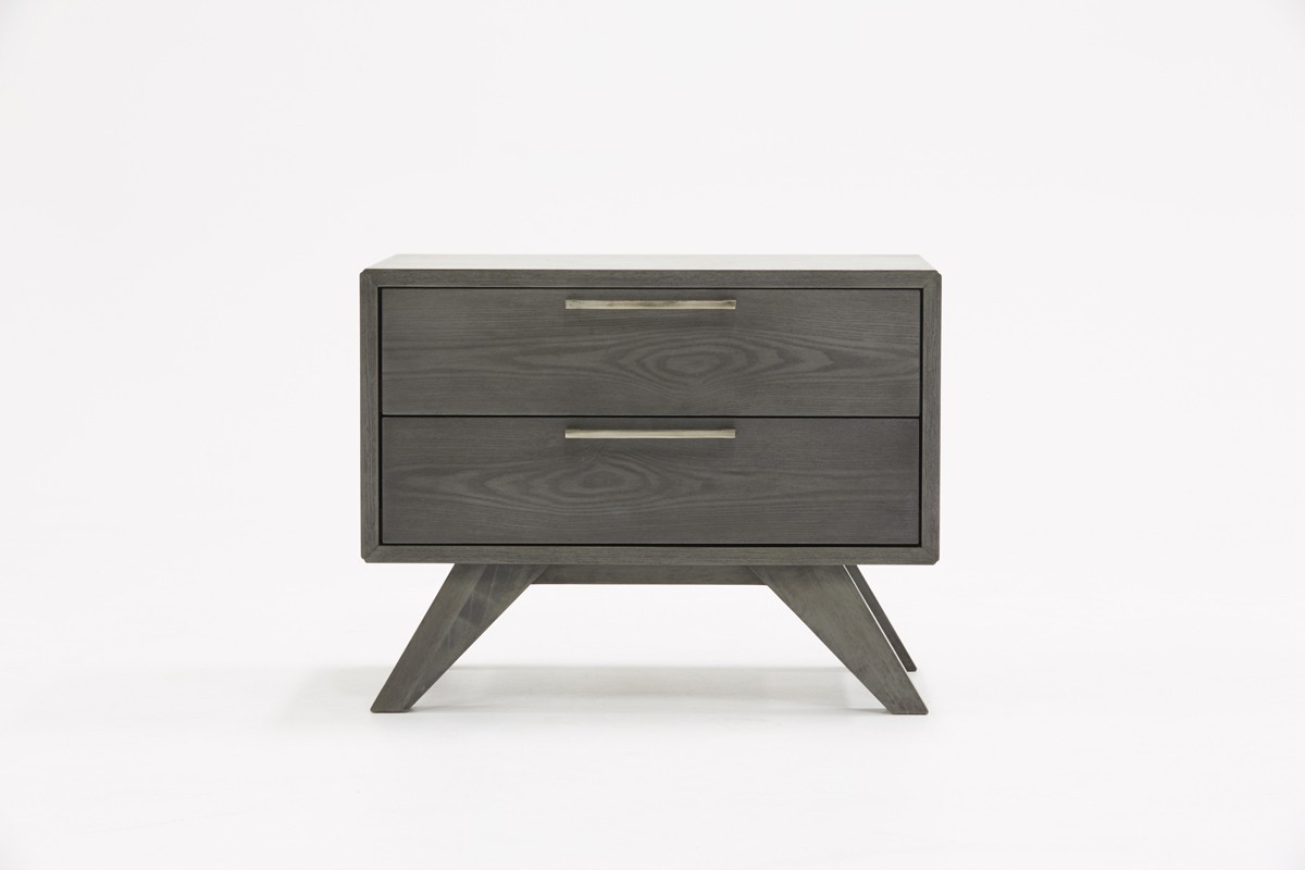 Modern Gray Wash Nightstand with Two Drawers, Gray Wash
