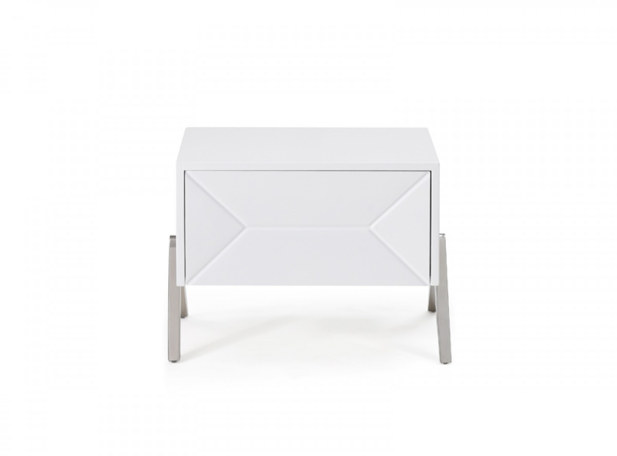 19 x 26 x 17 in. Modern Silky White Nightstand with One Drawers & Steel Legs