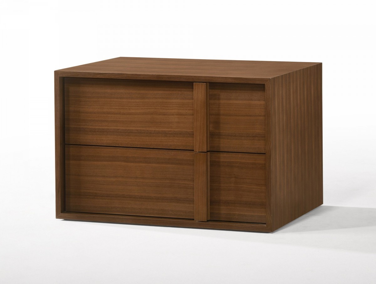 473024 Modern Walnut Nightstand with Two Integrated Drawers