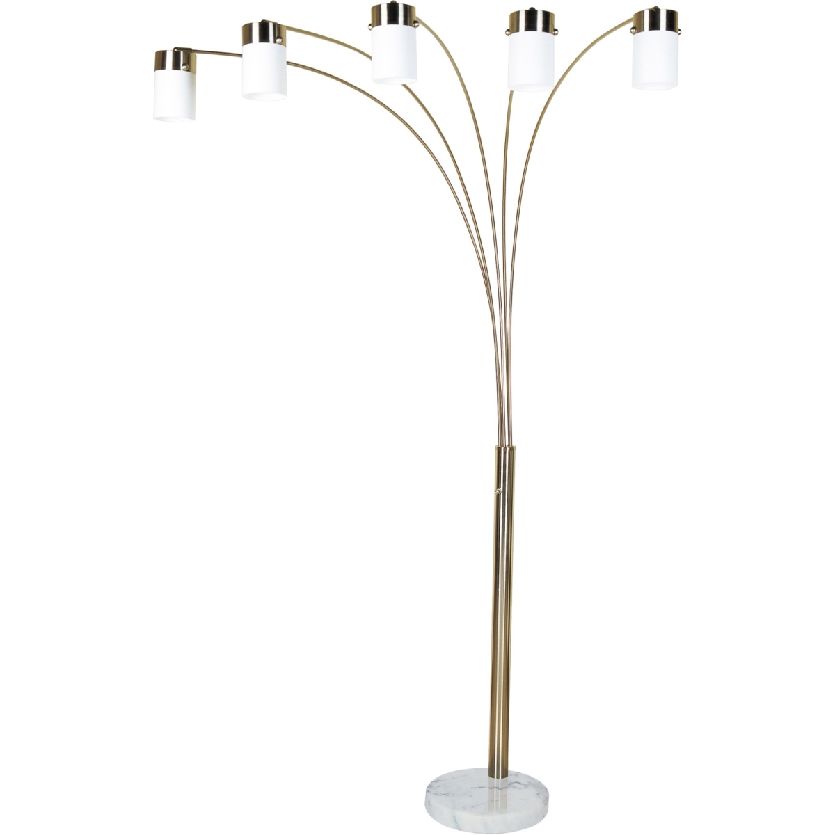 Five Light Gold Metal Floor Lamp, Nickel & White