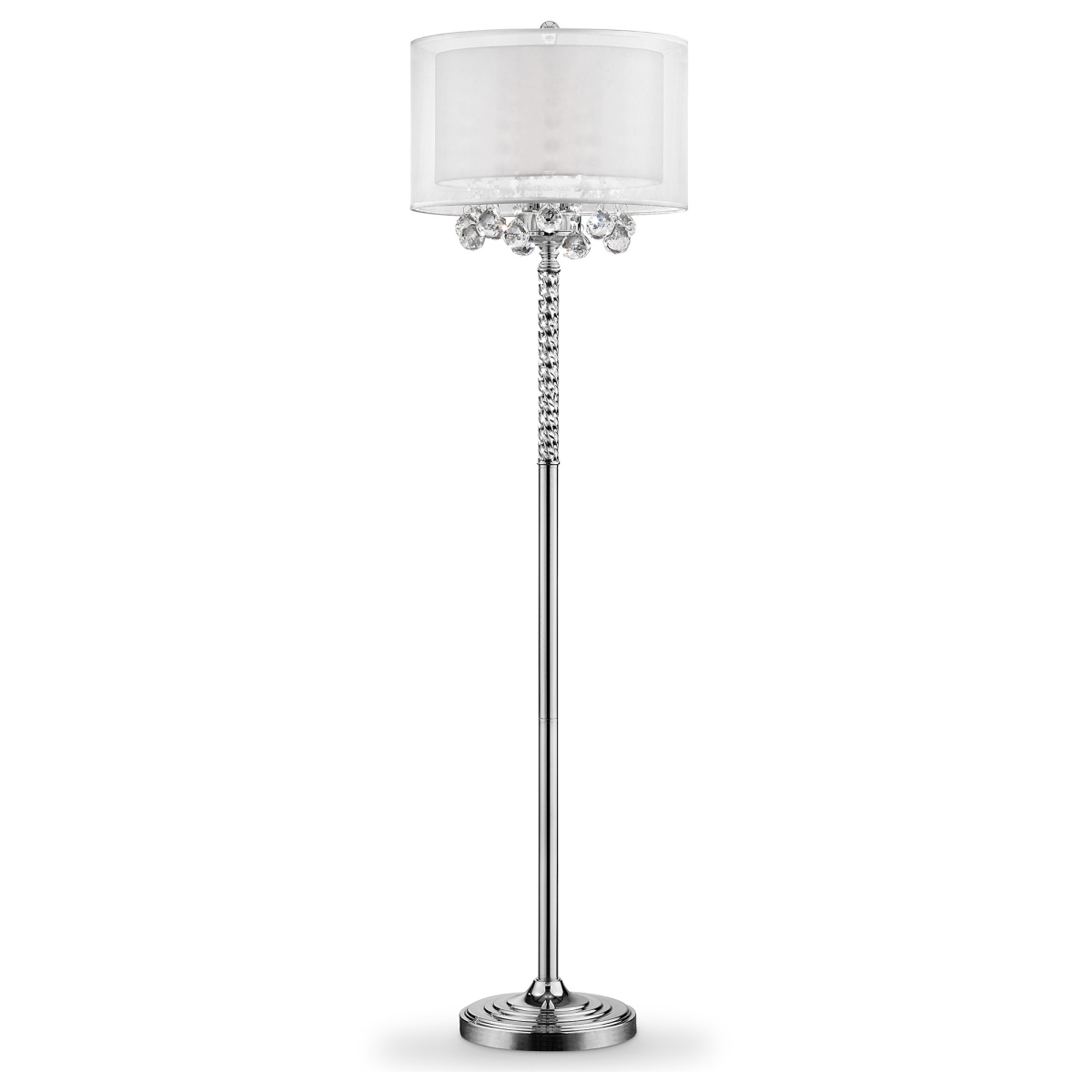 Chic Silver Floor Lamp with Crystal Accents & Silver Shade