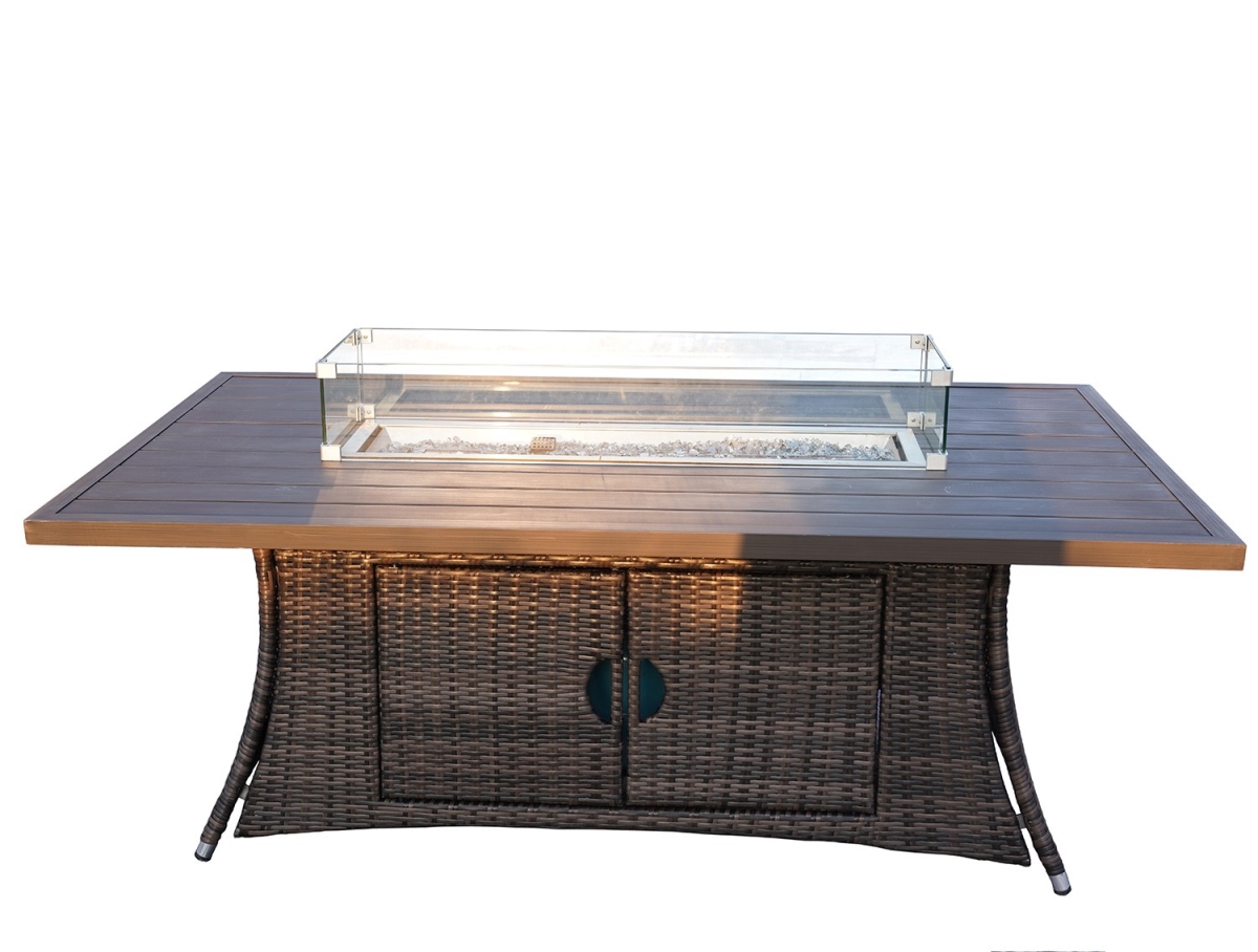 468417 Brown Wicker Outdoor Patio Gas Fire Pit Table -  HomeRoots