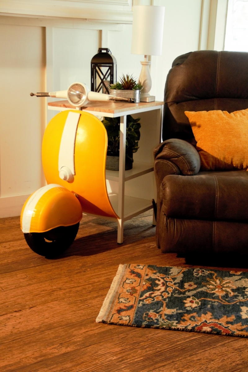 Yellow Wood & Metal Mini Scooter End or Side Table