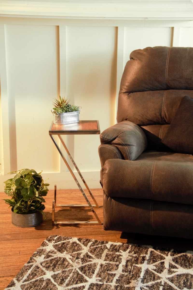 Stylish Asymmetrical Wood & Metal Z Shaped Side Table, Wood
