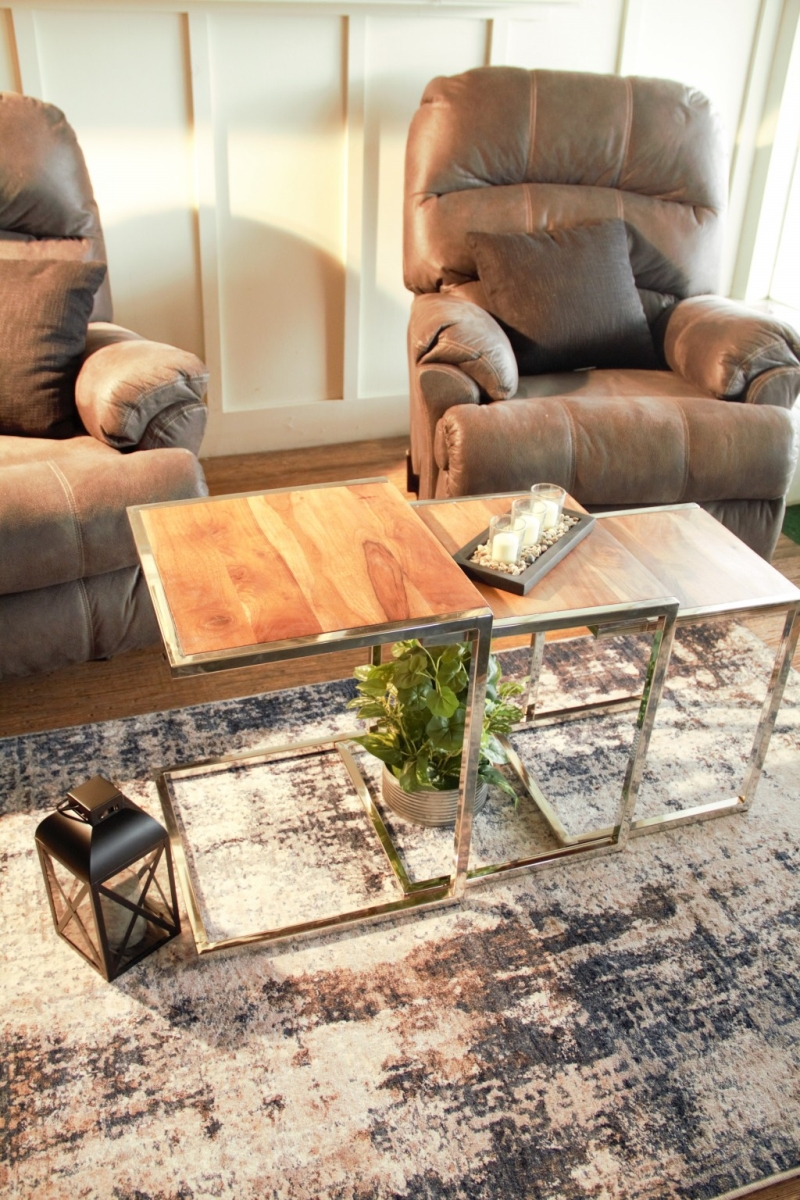 Stylish Wood & Metal C Shaped Nesting End Tables - Set of 3