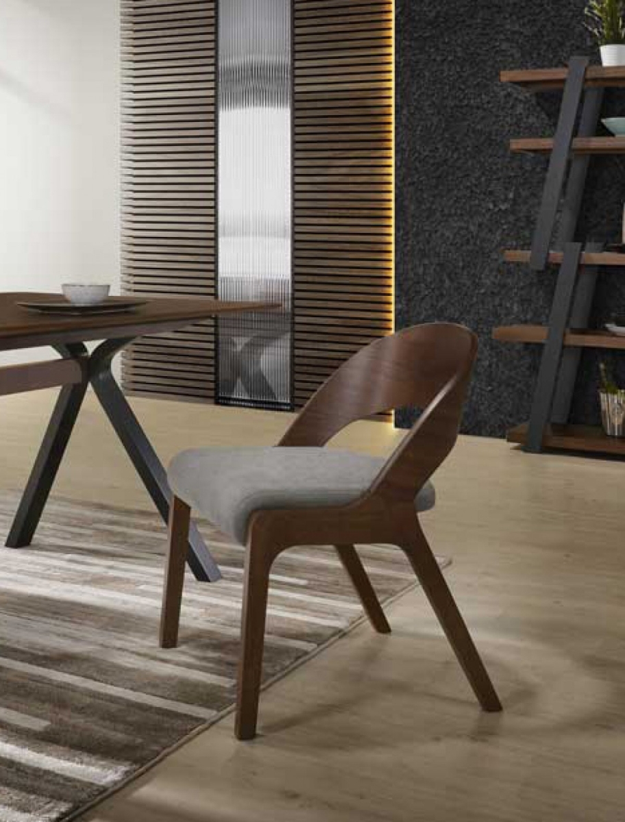 Gray Walnut Fabric Modern Dining Chairs - Set of 2