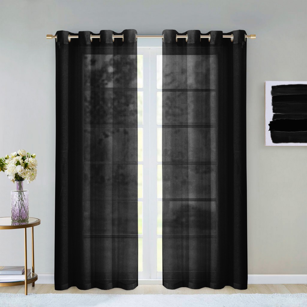 473393 84 in. Black Solid Modern Window Panels - Set of 2