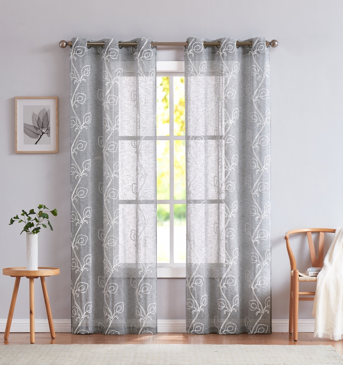 84 in. Silver Boho Embroidered Window Panels - Set of 2