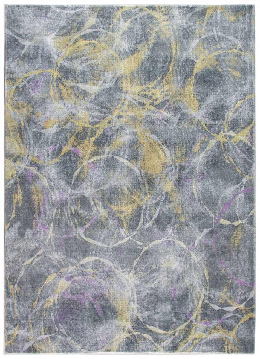 8 x 10 ft. Abstract Rings Area Rug - Grey & Gold
