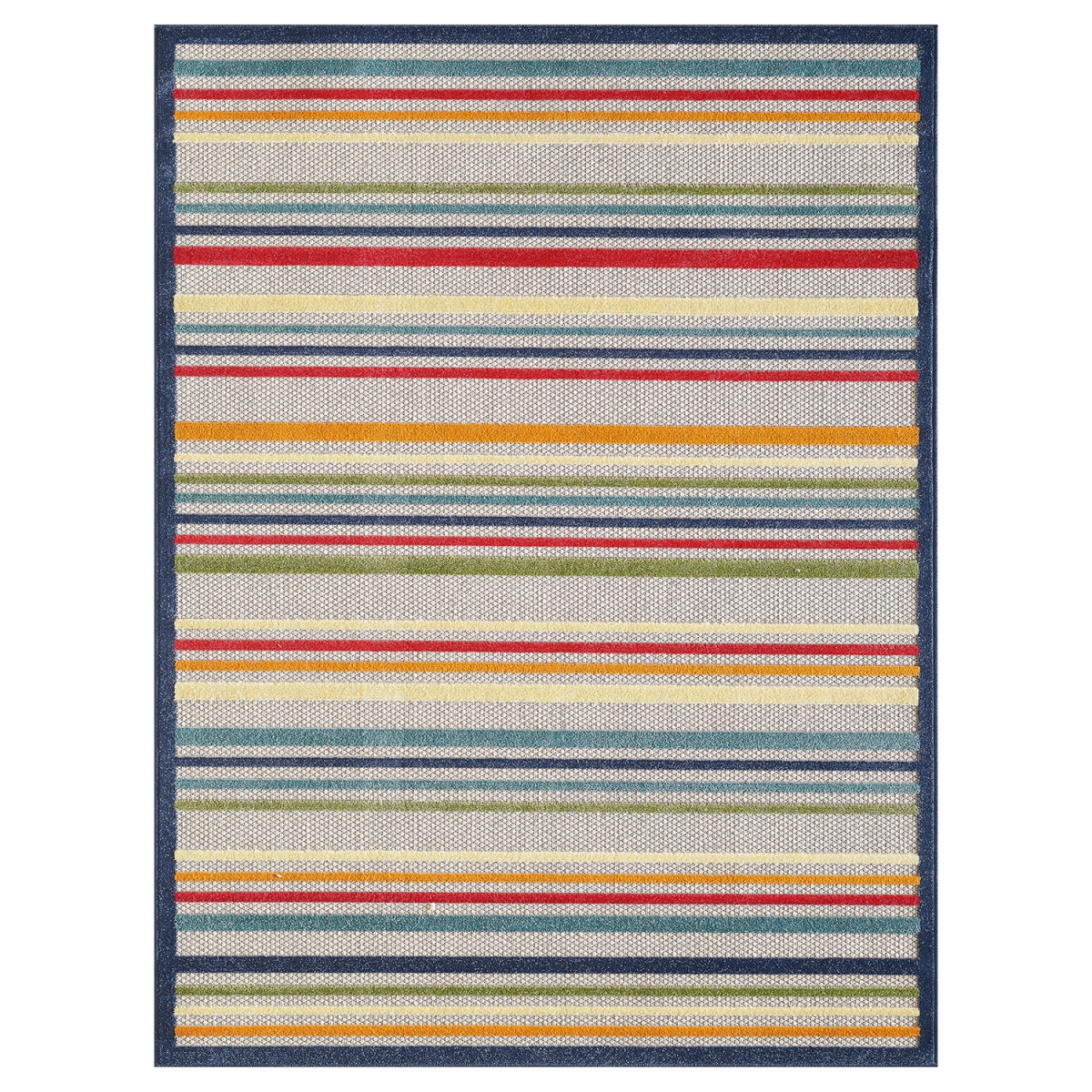 475532 5 x 7 ft. Navy Colorful Striped Indoor or Outdoor Area Rug, Ivory