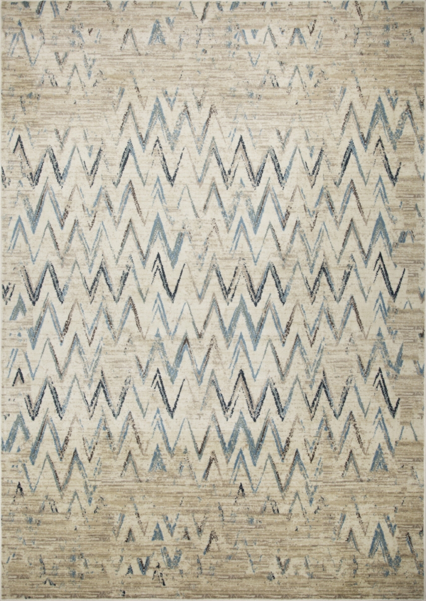 3 x 5 ft. Beige & Blue Distressed Chevron Area Rug - Ivory