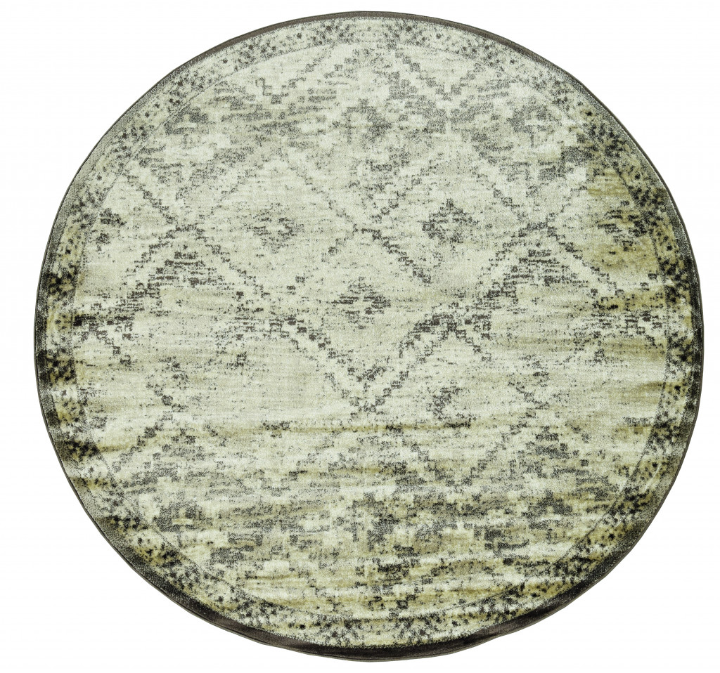 8 ft. Round Gray & Beige Distressed Diamond Area Rug