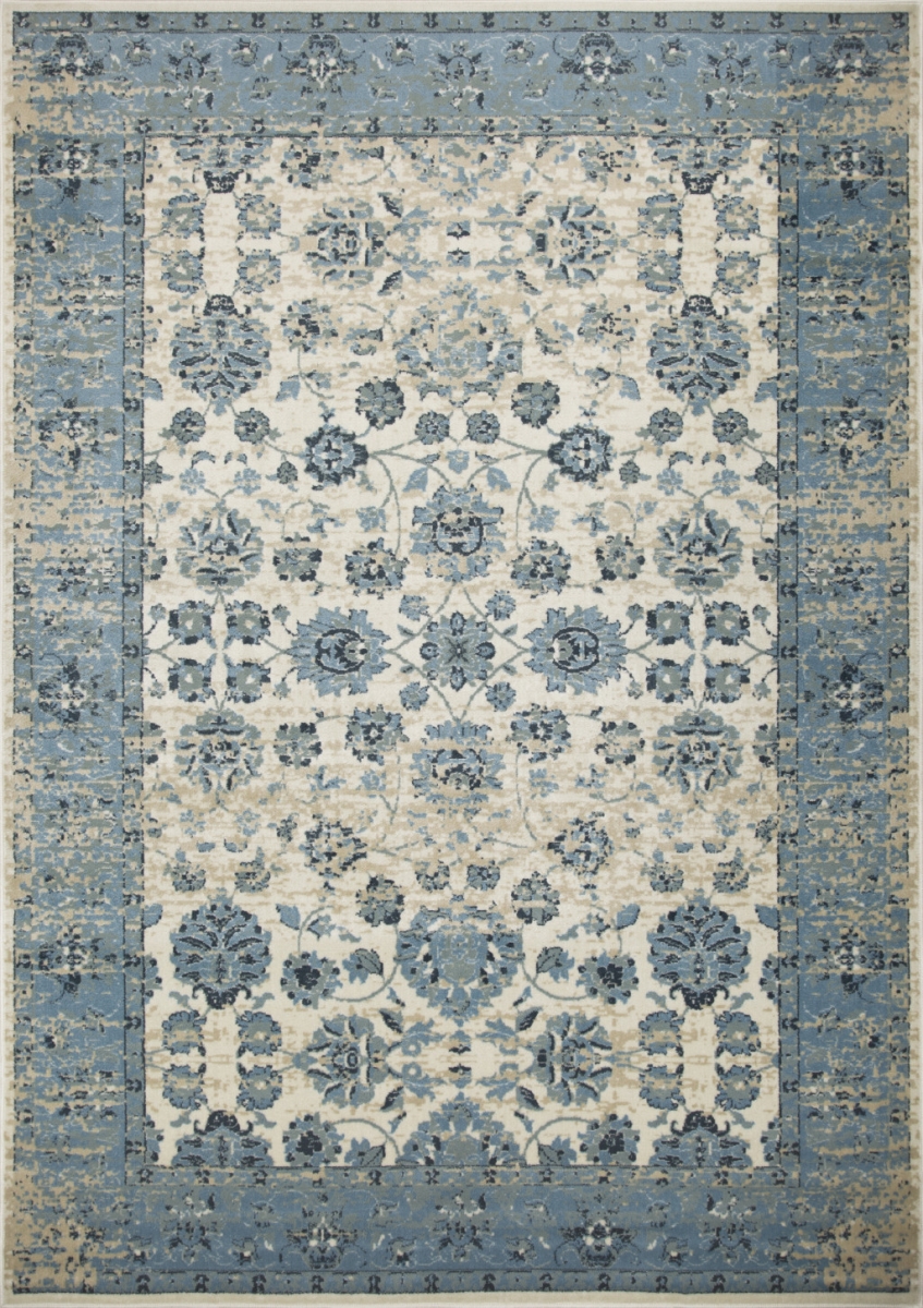 3 x 5 ft. Distressed Oriental Area Rug - Blue & Ivory