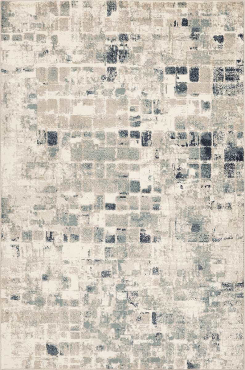 475595 3 x 5 ft. Beige & Blue Abstract Tiles Distressed Area Rug