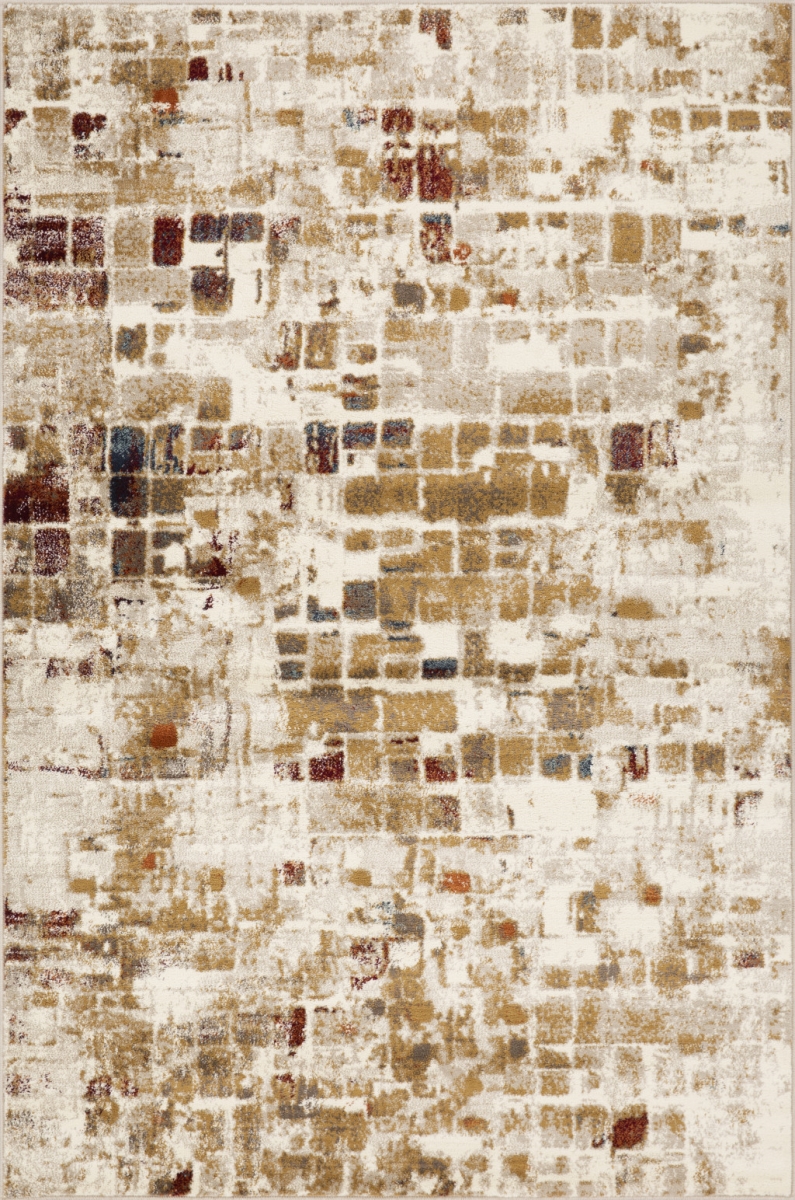 3 x 5 ft. Brown & Beige Abstract Tiles Distressed Area Rug - Natural