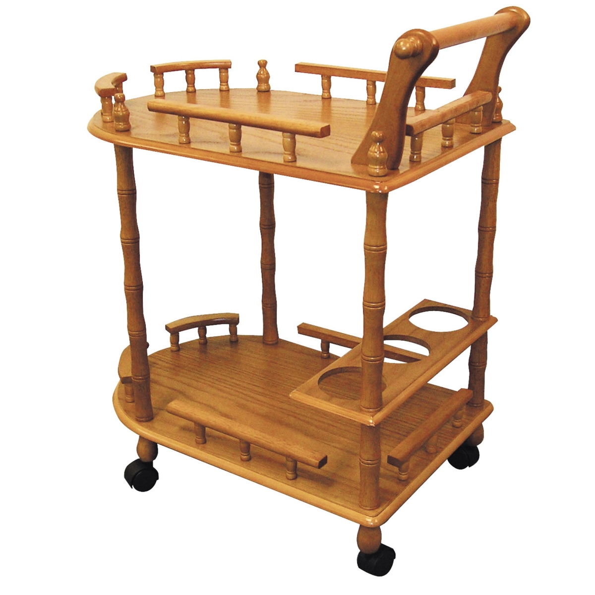 Picture of HomeRoots 470338 Oak Finish Rolling Wine Bar Cart