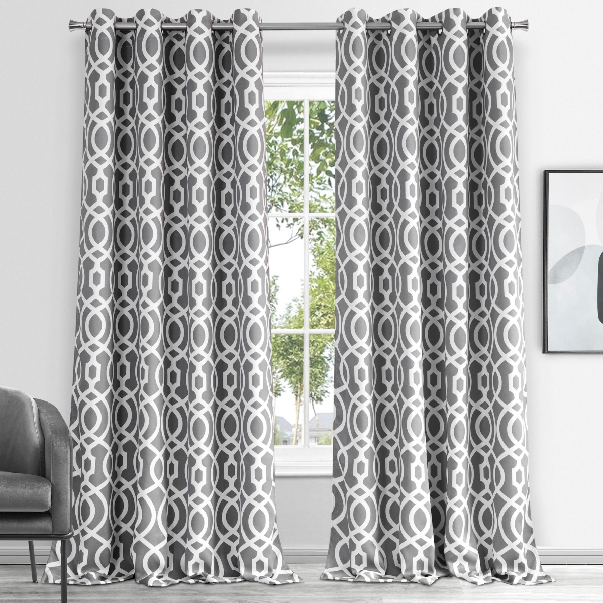 84 in. Gray Trellis Black Out Window Curtain Panel