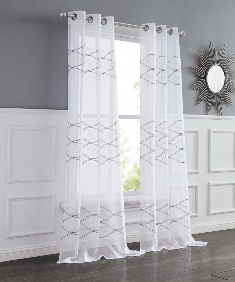 84 in. White & Silver Wave Embroidered Window Panels - Set of 2