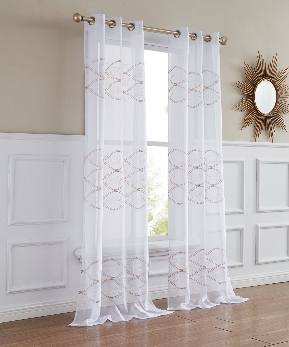 84 in. White & Gold Wave Embroidered Window Panels - Set of 2