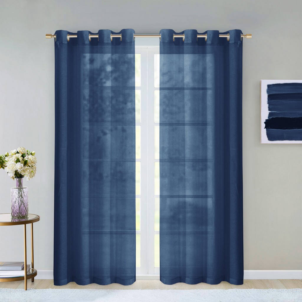 473387 84 in. Blue Solid Modern Window Panels - Set of 2