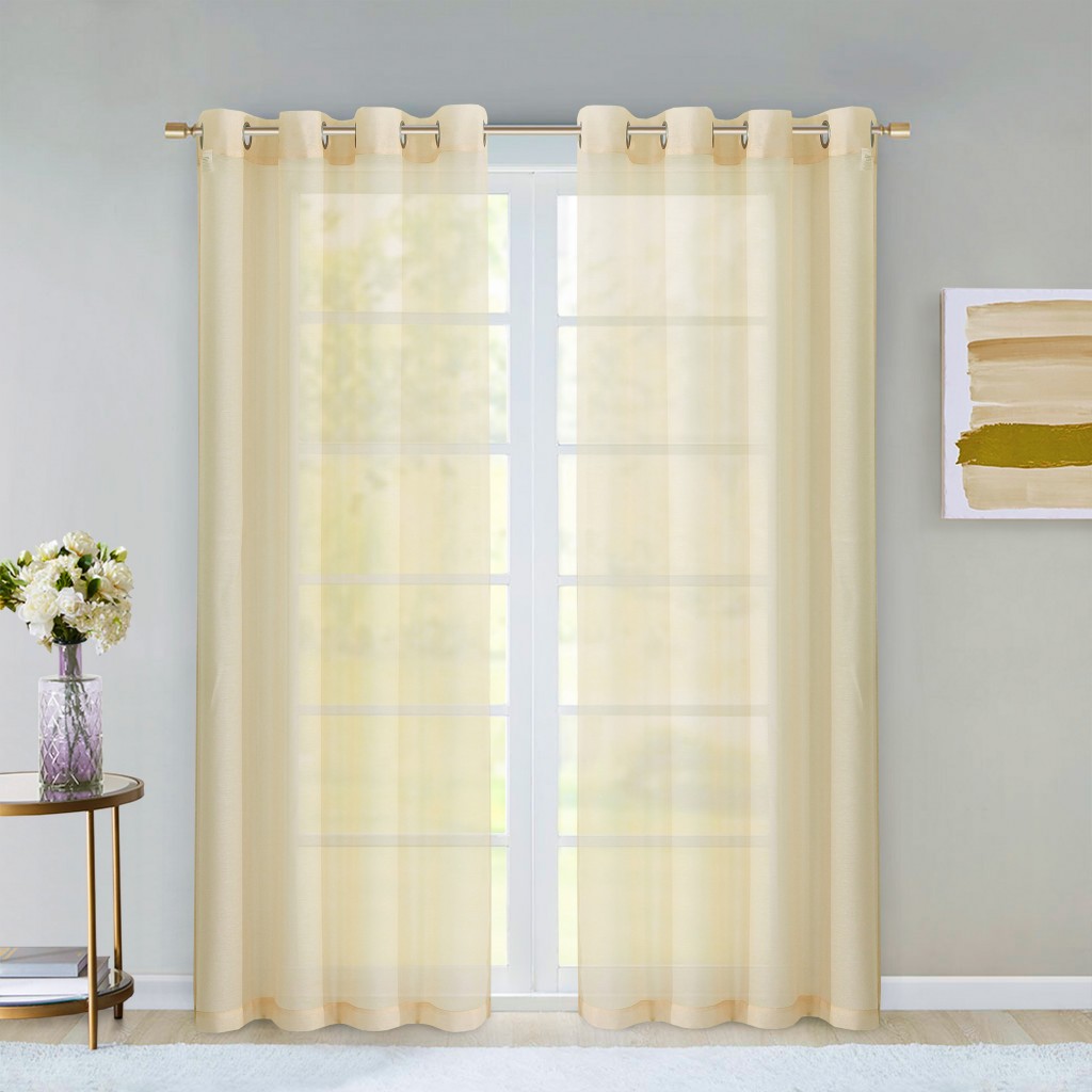 473389 84 in. Beige Solid Modern Window Panels - Set of 2