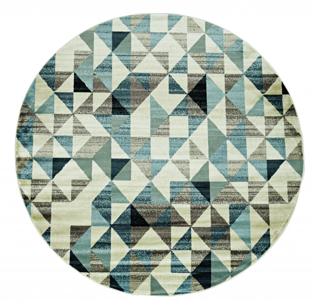 475246 8 ft. Round Blue & Beige Nested Diamonds Modern Area Rug