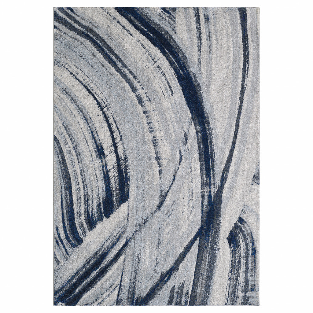 10 x 13 ft. Navy Ivory Abstract Strokes Modern Area Rug