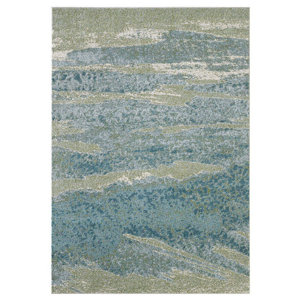 3 x 5 ft. Blue & Sage Impressionistic Ocean Area Rug, Ocean